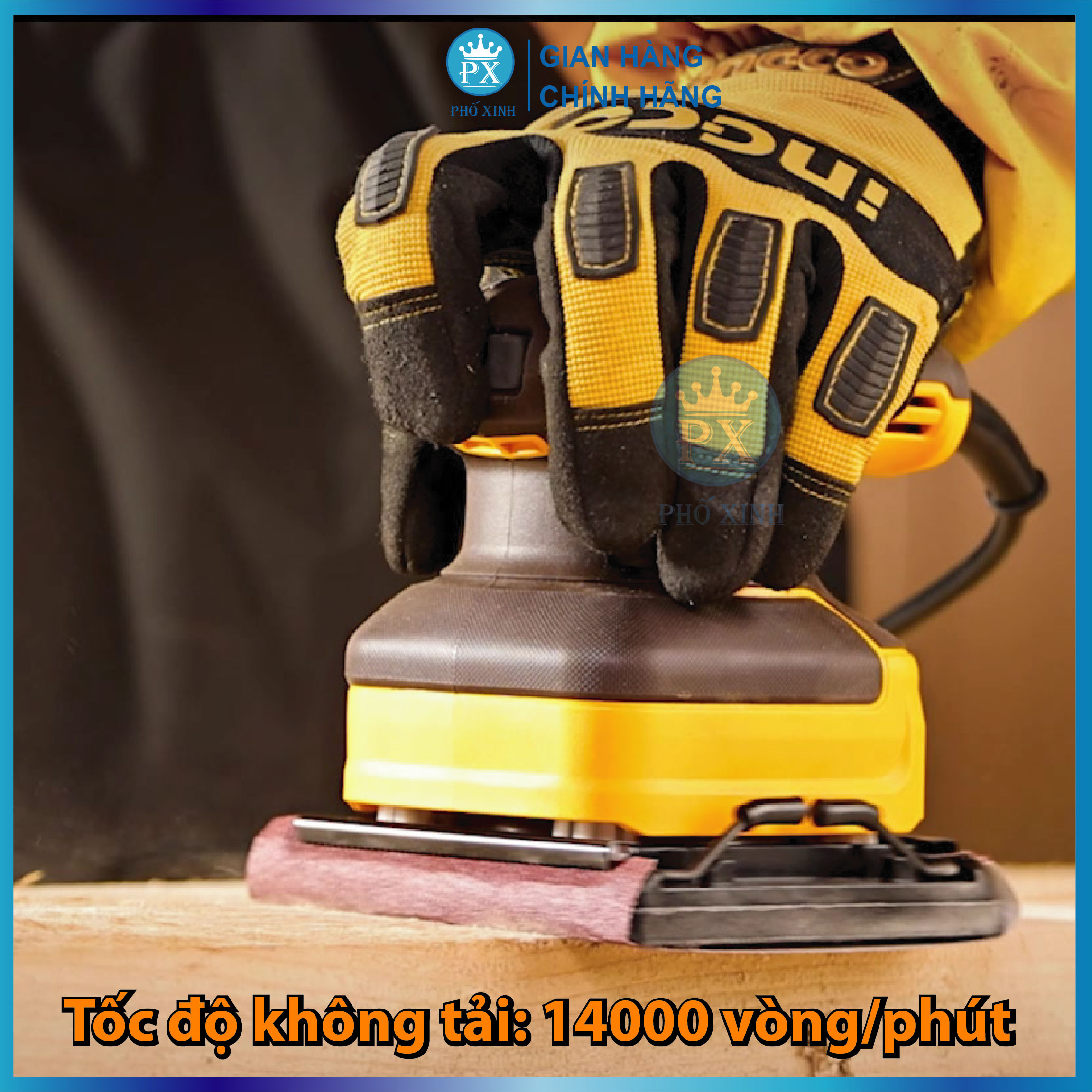 Máy chà nhám INGCO PS2416 240W, đế chà nhám vuông 110x100mm, kèm 5 miếng giấy nhám, tốc độ không tải 14000rpm