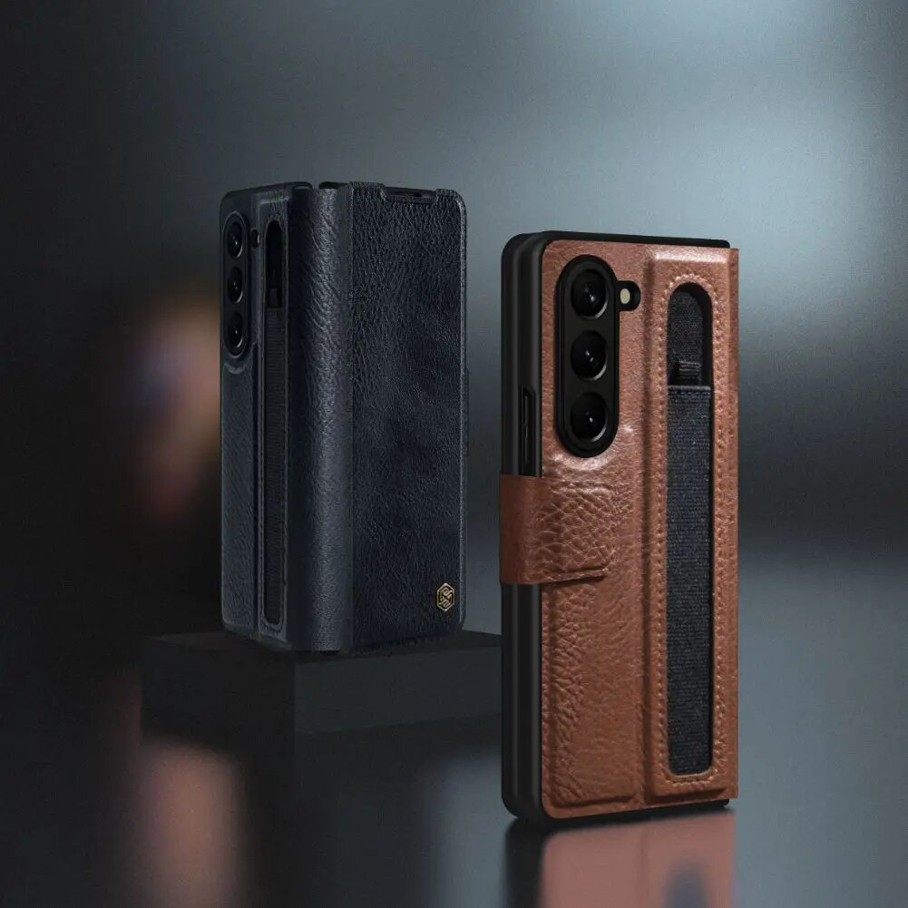 Bao da chống sốc cho Samsung Galaxy Z Fold 5, Fold 4, Fold 3 trang bị ngăn đựng S-Pen hiệu Nillkin Aoge Leather Cover Case (bảo vệ máy cực tốt, chất liệu da PU cao cấp) - hàng nhập khẩu