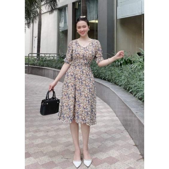 ĐẦM XÒE VOAN HOA CỔ TIM TAY LỠ