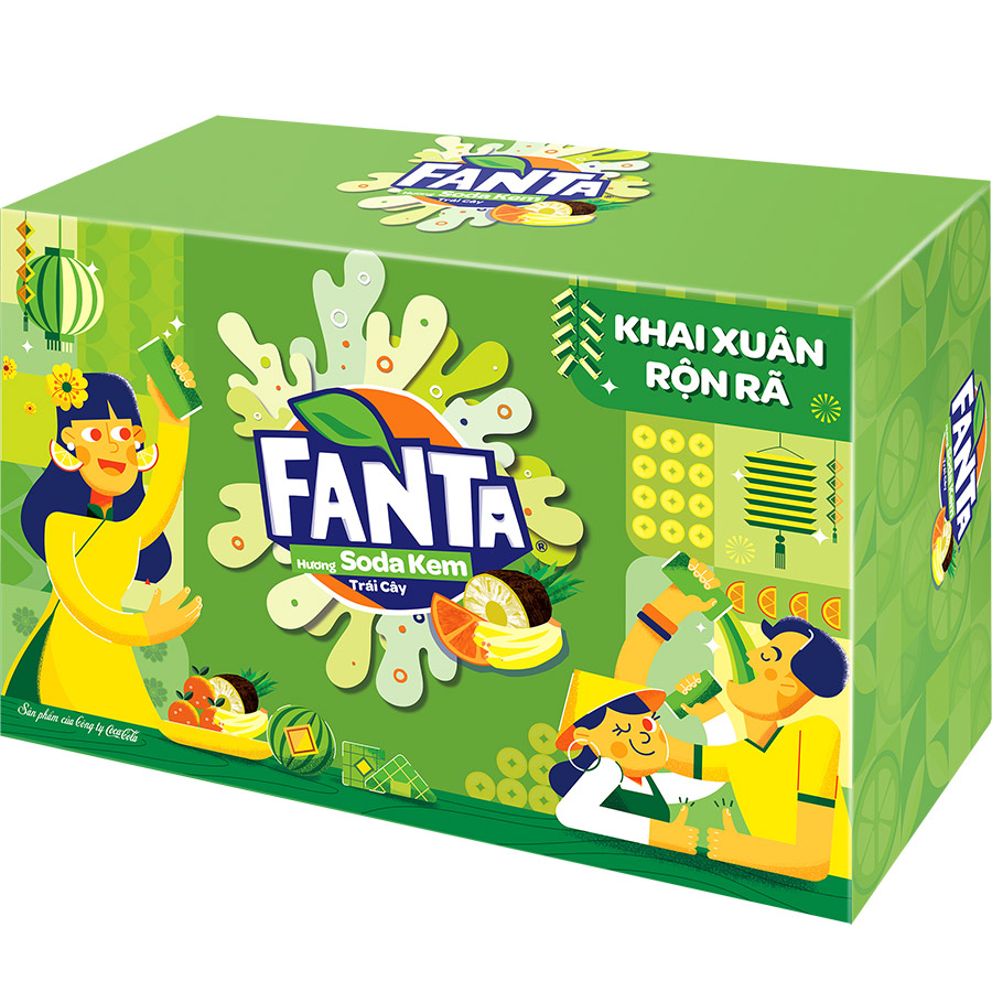 Thùng 24 Lon Nước Giải Khát Có Gas Fanta Soda Kem 320ml x 24