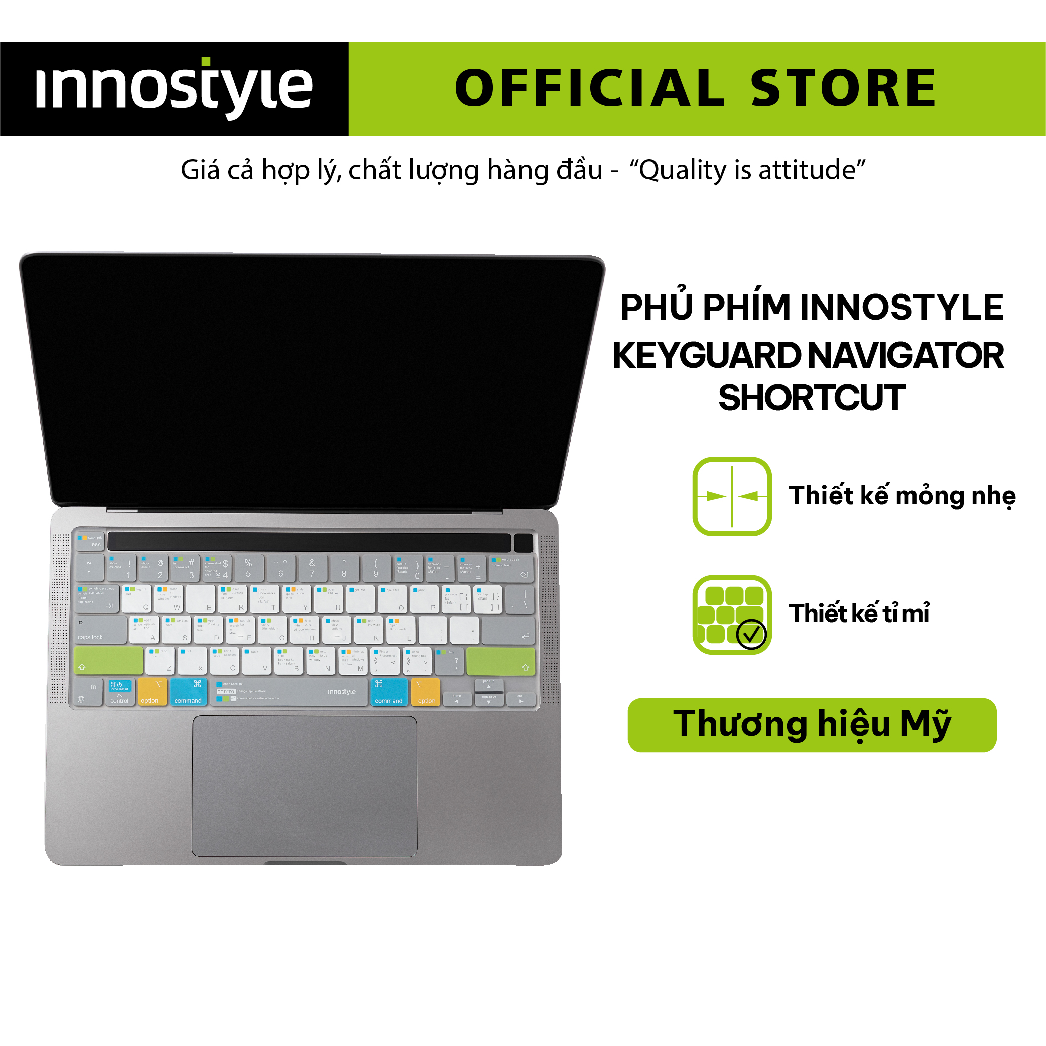 PHỦ PHÍM TẮT INNOSTYLE USA KEYGUARD NAVIGATOR SHORTCUT CHO MACBOOK - HÀNG CHÍNH HÃNG - MACBOOK PRO 14 PRO 16 INCH