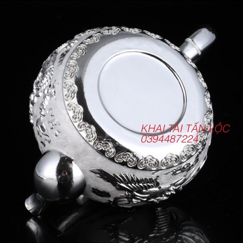 Bộ ấm trà cốc chén Long Phụng trình tường mạ bạc độc đáo