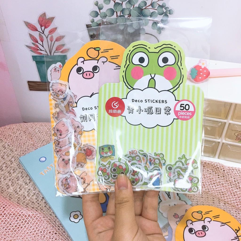 Sticker Hình Con Vật Dễ Thương Cute Hình Con Ếch Heo Cún Gấu Trang Trí Sổ Tay Góc Học Tập Dán Mũ Bảo Hiểm Vali