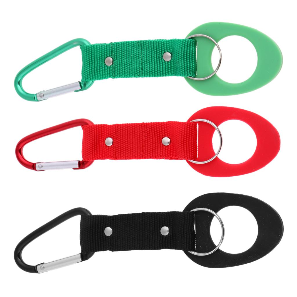 Water Bottle Holder Hanging Strap Webbing Buckle Clip Hooks Keychain Black