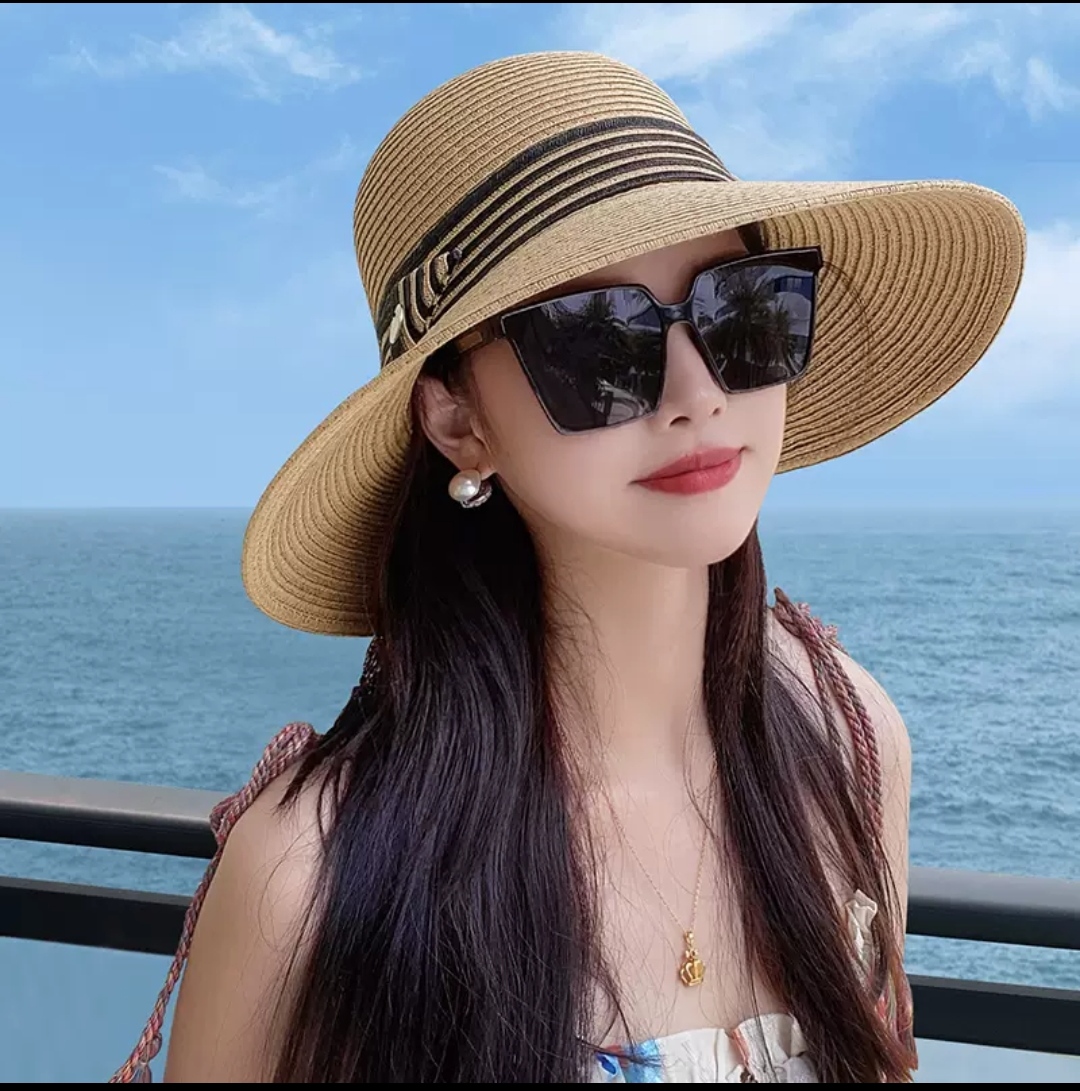 Nón Rộng Vành Đi Du Lịch Biển Mũ Rộng Nữ Chất Liệu Cói Thoáng Mát Viền Sọc Thời Trang Mới Cho Nữ dona25070302
