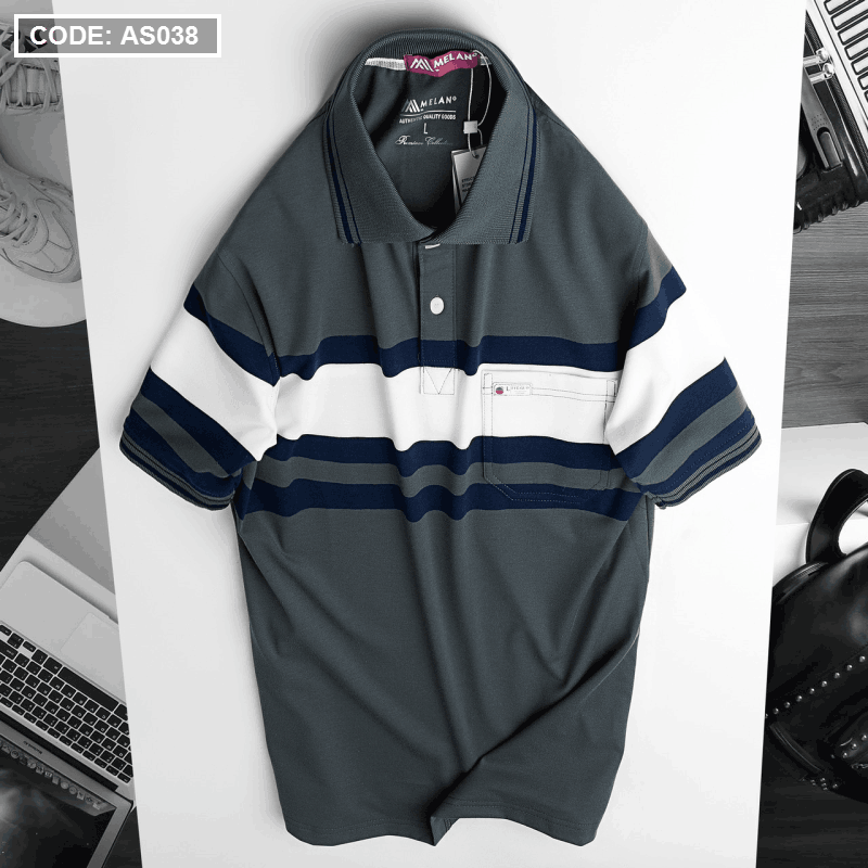 Áo Thun Nam Sọc Ngang Có Túi Cao Cấp AS110