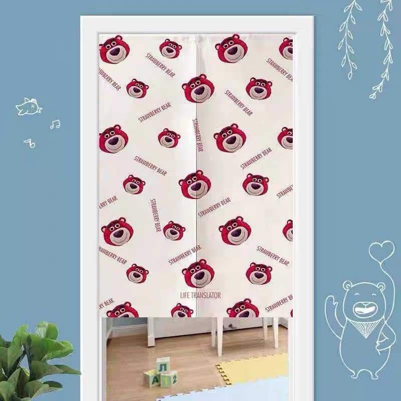 Rèm Khoen Lỗ, Khoen Ri đô, Rèm Dán Tường Mẫu STRAWBERRY BEAR Chống Nắng Tốt, Nhiều Size