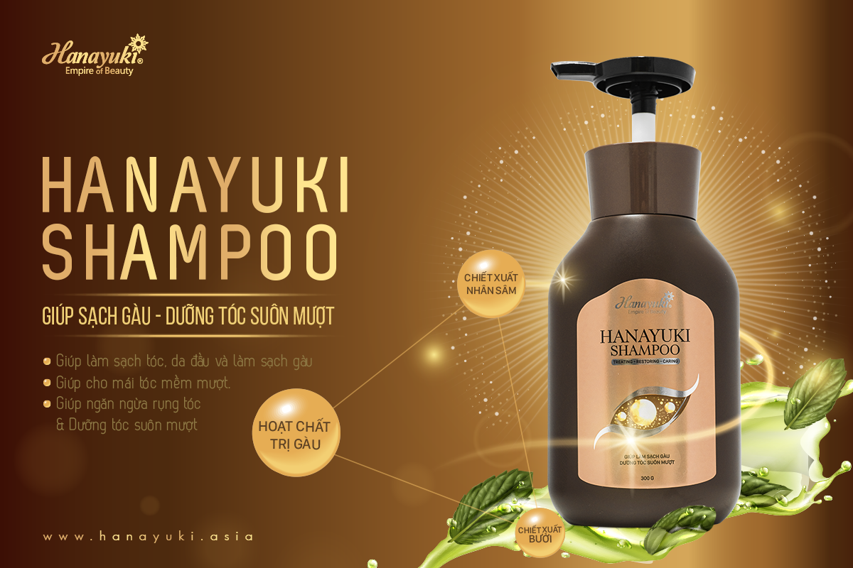 Dầu gội Hanayuki Shampoo giúp sạch gàu, chắc khoẻ, suôn mượt, nuôi dưỡng mái tóc bồng bềnh