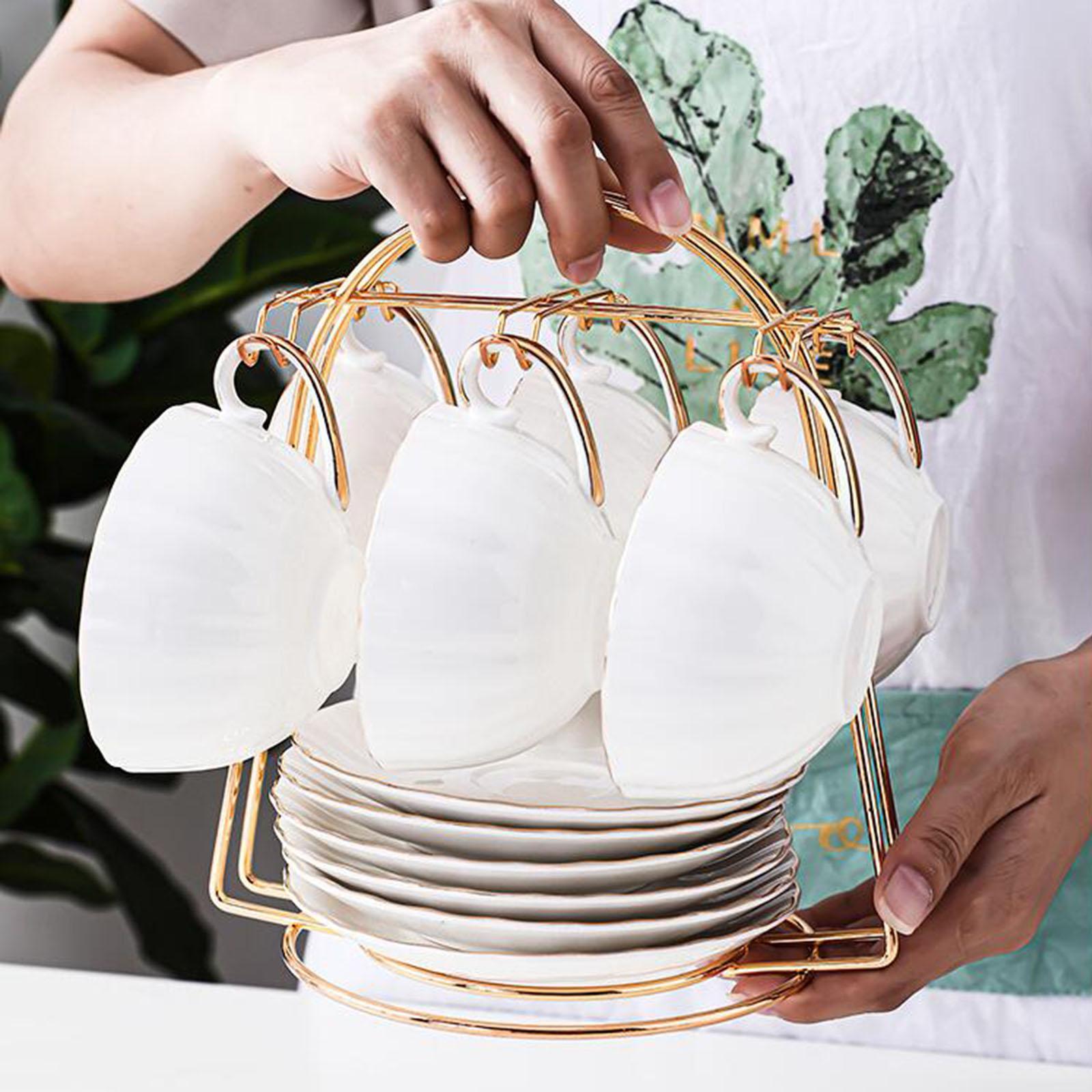 Kithcen Coffee Cup Drying Rack Stand Tabletop Bottle Rack Water Drainer Tea Cup and Saucer Display Rack