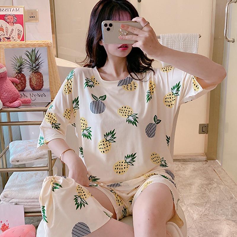 Bộ Đồ Ngủ Ba Món Ngắn Tay Dáng Rộng Xinh Xắn Cho Nữ Mùa Hè Kiểu Hàn Quốc