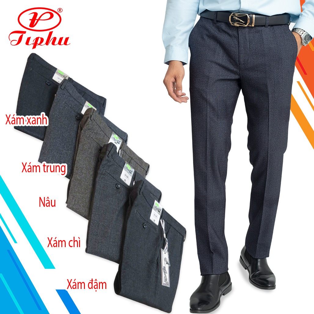 Quần tây nam thương hiệu Amazing cao cấp, form công sở truyền thống, ống đứng, không ly, màu xám lông chuột, có vân chìm