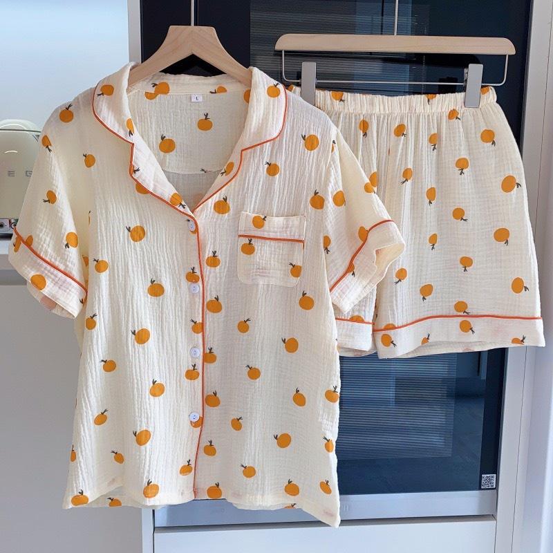 Đồ bộ nữ mặc nhà pijama hình cam dưa kèm scrunchie xinh xắn