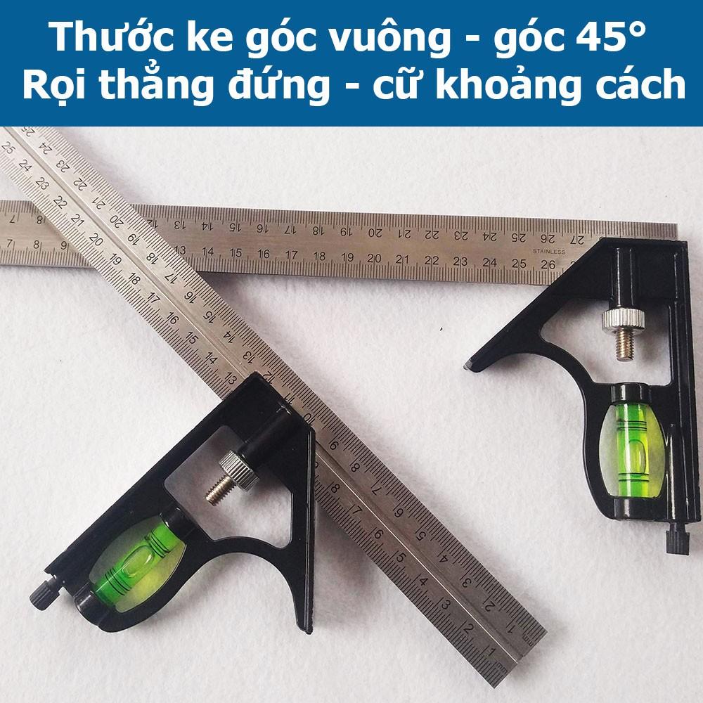 Thước đo góc vuông, góc 45 độ bằng thép không gỉ 30cm tiện dụng