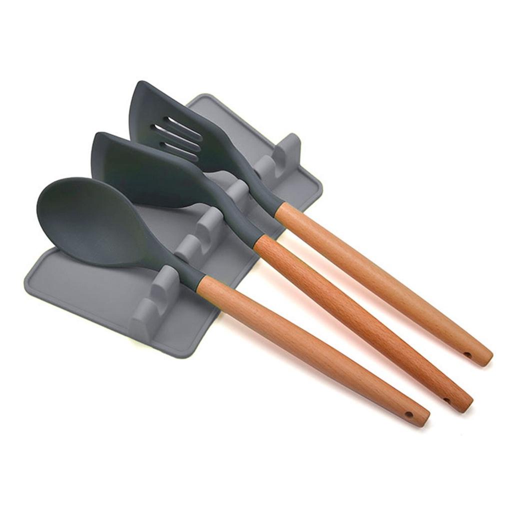 Multifunction Spoon Rest Holder Utensil Organizer Spatula Holder tableware storage rack Kitchen Storage Shelf 6-slot Silicone