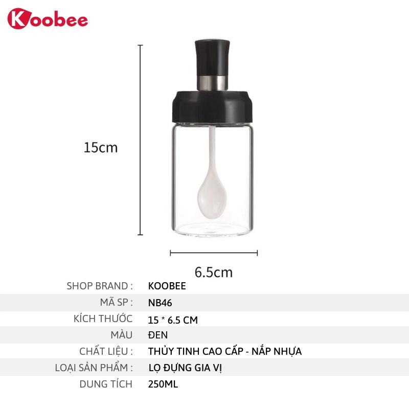 Lọ đựng gia vị thuỷ tinh chống ẩm kèm muỗng múc 250ml - Hũ gia vị cao cấp mới 2021 KooBee (NB46)