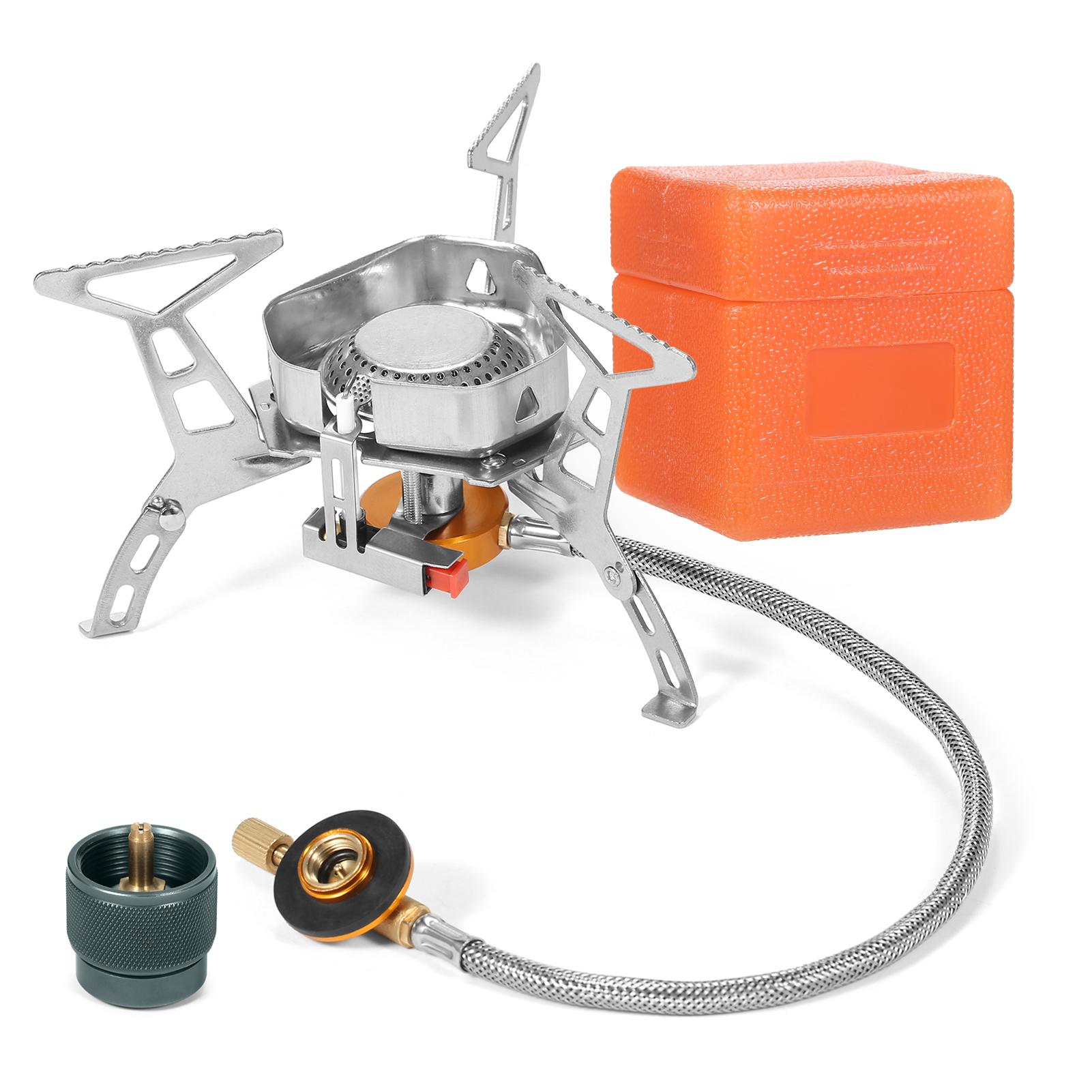 3500W Windproof Camping Gas Burner with Adapter Portable Backpacking Stove with Piezo Ignition for Outdoor Cooking Hiking Picnic