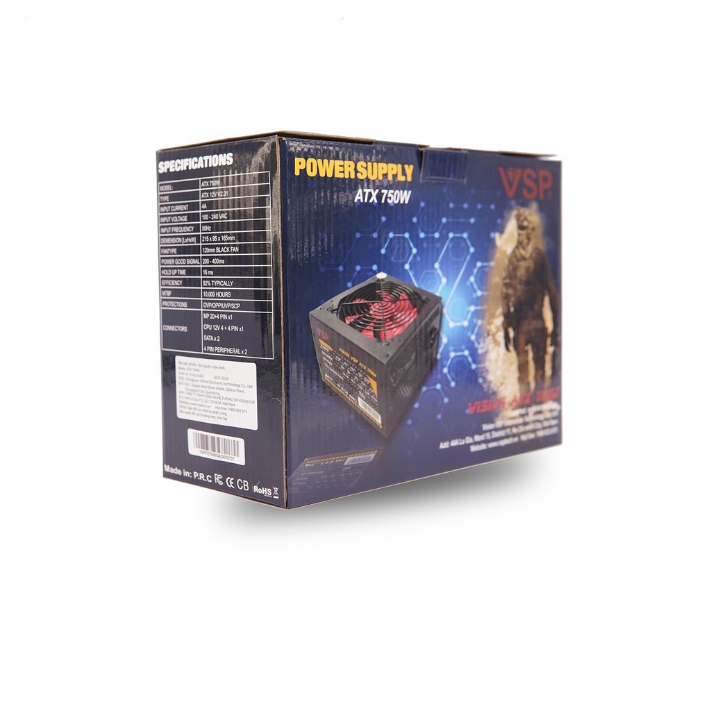 Nguồn máy tính VSP 750W cung cấp cho chiếc máy tính của bạn nguồn năng lượng ổn định, không bị quá tải, sai dòng hay vượt công suất