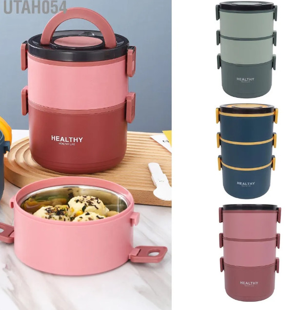 Hộp cơm 3 Tầng 3 Màu Lõi Inox Cao Cấp Healthy đựng đồ ăn