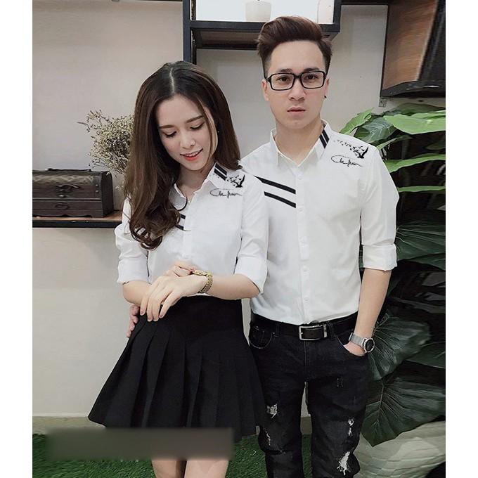 Áo Sơ Mi Cặp Đôi 5 Nút Cách Điệu Họa Tiết | Áo Đôi Nam Nữ Đẹp