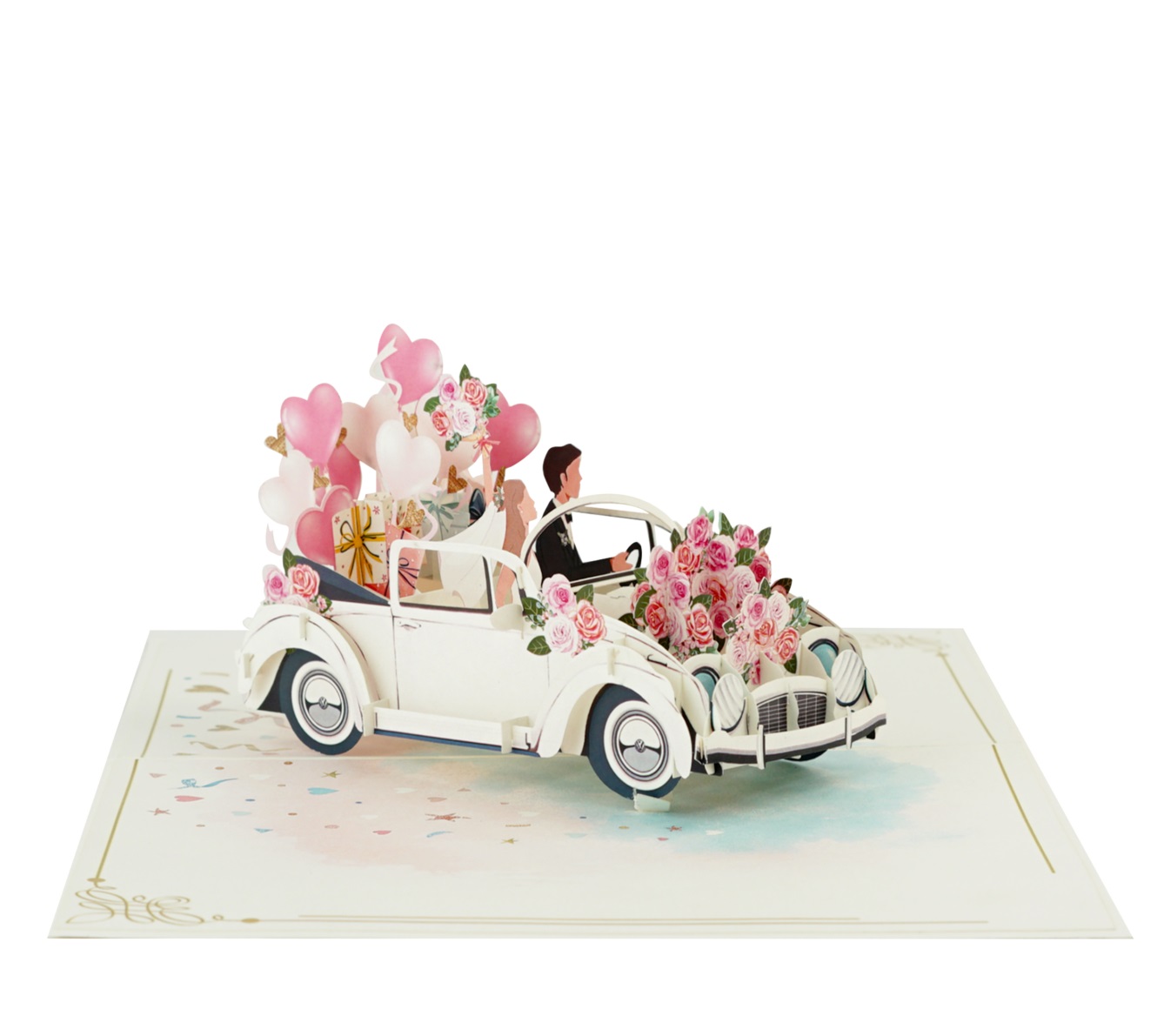 Thiệp 3D Pop Up Xe Cưới Trắng Just Married – Thiệp Chúc Mừng Đám Cưới, Wedding Card Sang Trọng