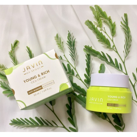 Kem ngừa mụn, trắng da JAVIN DE SEOUL YOUNG&amp;RICH CICA CREAM Hàn quốc 50ml Kèm 1 mặt nạ trà xanh dabo