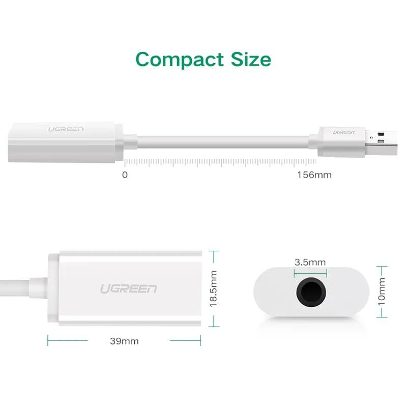 Ugreen UG30712US206TK 15CM màu Trắng Bộ chuyển USB 2.0 sang âm thanh 3.5mm - HÀNG CHÍNH HÃNG