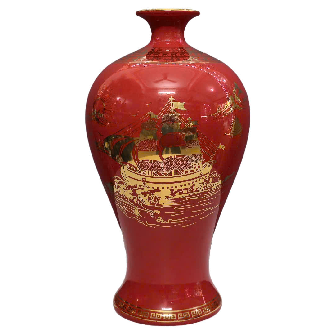 Mai bình tích lộc thuận buồm xuôi gió vẽ vàng 18k gốm sứ Bát Tràng (cao36cm)