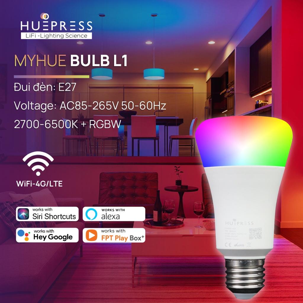Bộ 2 bóng đèn LED tròn thông minh HuePress Bulb L1 Wifi RGBCW 9W Wifi control