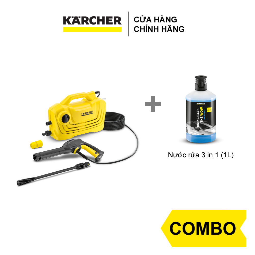Combo Máy phun rửa áp lực cao Karcher K2 classic + Nước rửa 3 in 1