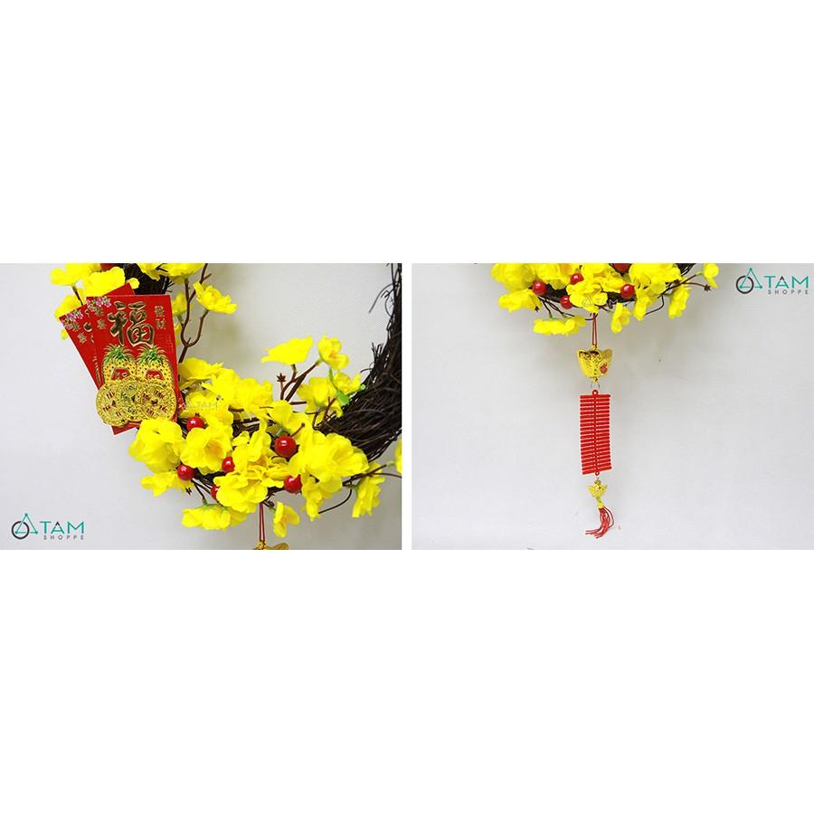 Vòng treo cửa Tết nửa vòng hoa mai đào ĐK 40cm T-VTC-17
