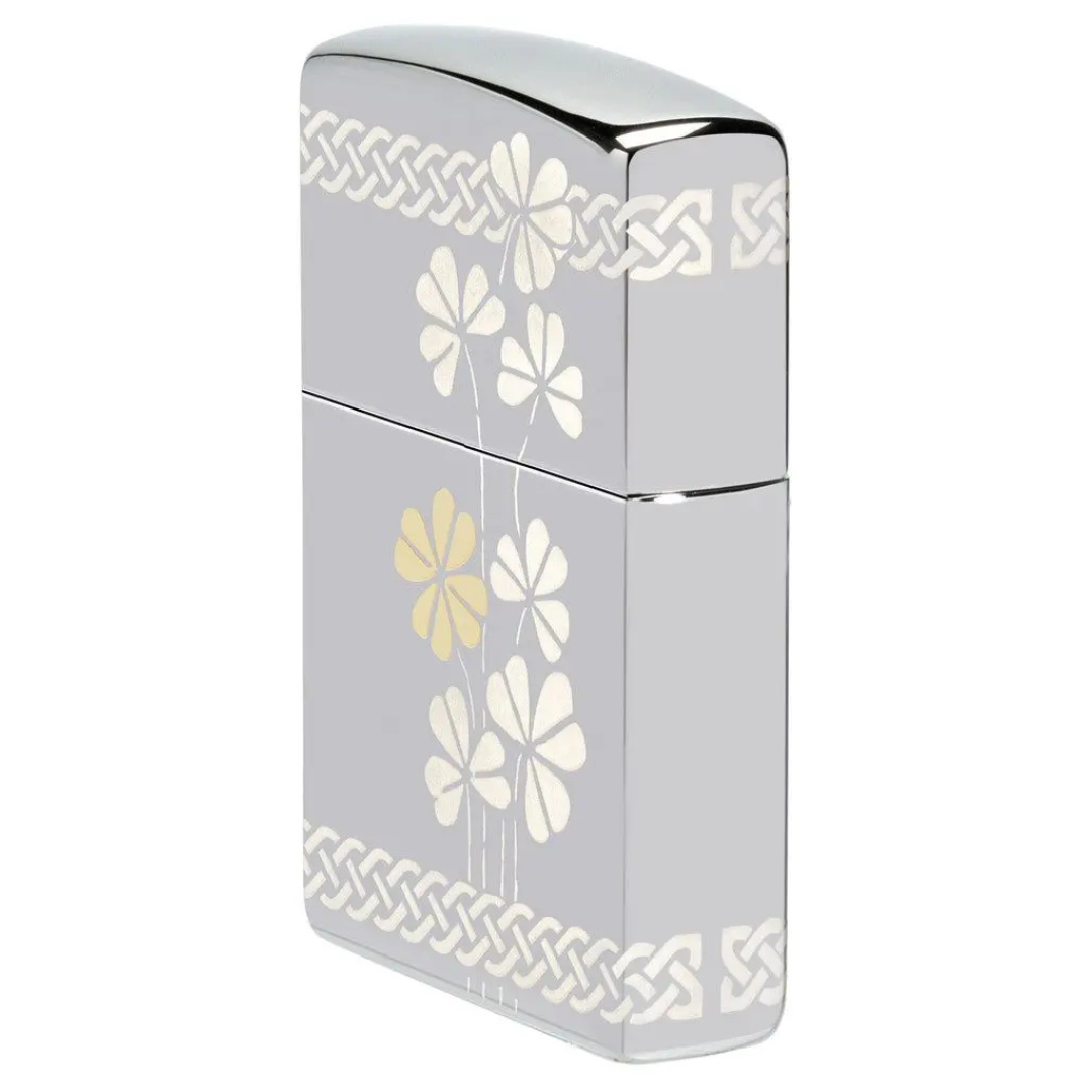 Bật Lửa Zippo Chính Hãng Clover Design - Họa Tiết Cỏ 4 Lá May Mắn, Laser 360°, Bảo Hành Trọn Đời