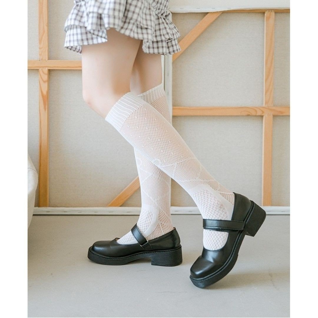 Tất bắp chân Ren lưới hoạ tiết thêu Nơ phong cách lolita cá tính