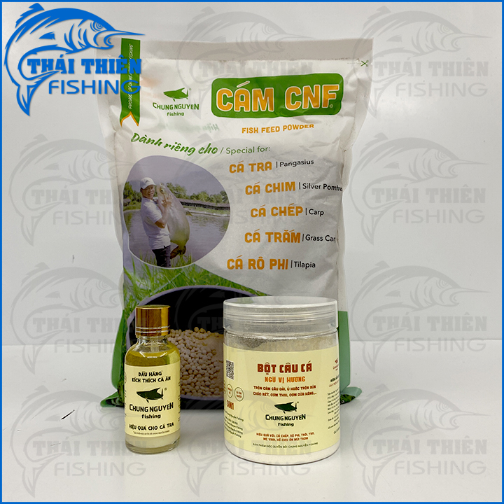 Combo 1kg Cám CNF, 1 Chai Dầu Hăng, 1 Hũ Bột Chung Nguyen Fishing Chuyên Dùng Câu Cá Tra, Chép, Rô Phi, Trắm, Trôi