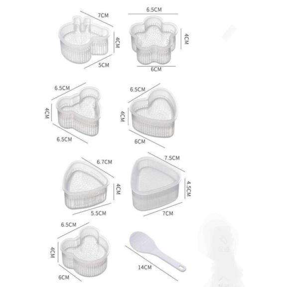 Combo 7 Khuôn Cơm Nắm Bento KÈM THÌA Nhiều Hình Xinh Xắn – Khuôn Cơm Nhựa Trong Suốt An Toàn Sức Khỏe