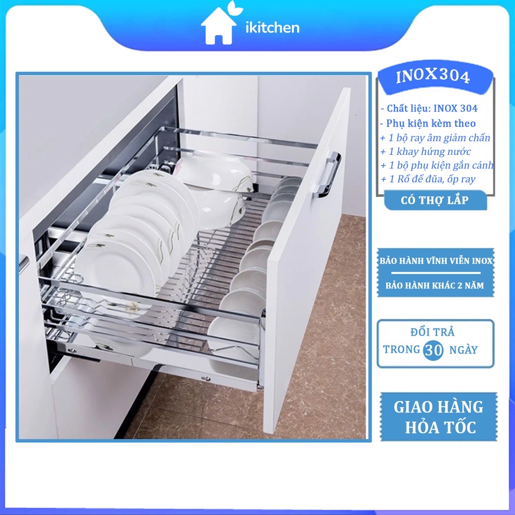Giá Úp Bát Đĩa Tủ Bếp Dưới INOX 304 Ray Âm Giảm Chấn Cao Cấp - Bảo Hành Vĩnh Viễn