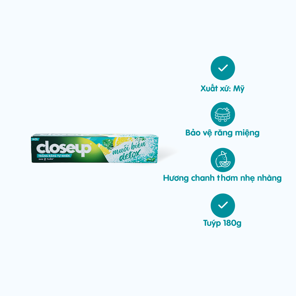 Kem Đánh Răng CLOSE UP Muối Biển Detox Giúp Trắng Răng (tuýp 180g)