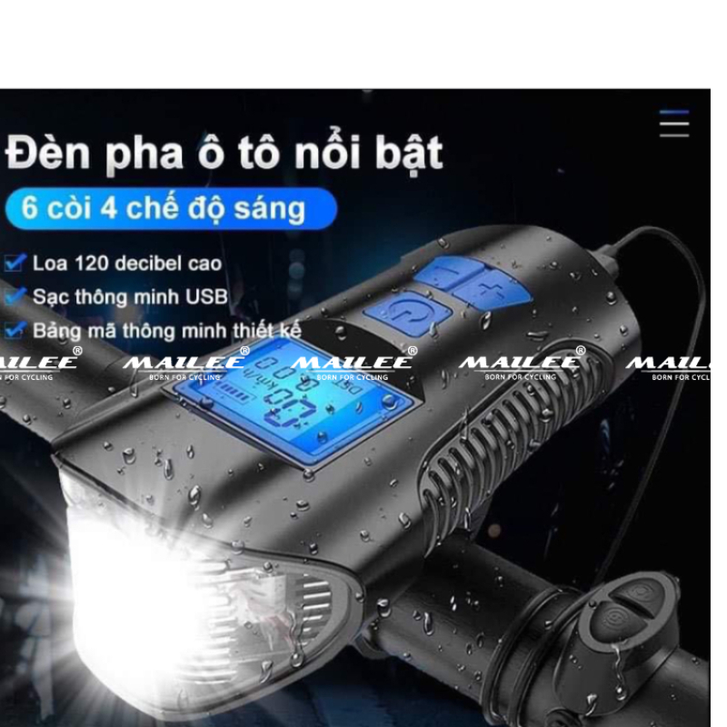 Đèn xe đạp có tích hợp đồng hồ đo tốc độ cảm biến và còi 120db bóng led t6 chiếu sáng an toàn ban đêm đa năng