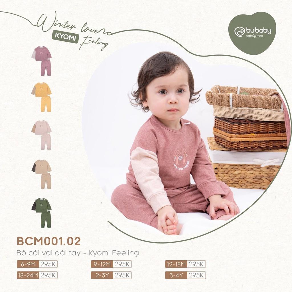 Bộ dài tay Bu, Bubaby Kyomi Feeling Cotton Melange BCM001.02 - Xanh rêu