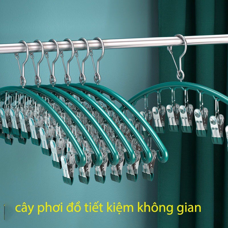 MÓC KẸP INOX MÀU HÌNH VÒNG CUNG GỒM 10 KẸP CÁCH ĐỀU NHAU, DỄ DÀNG PHƠI VÀ TREO VỚ TẤT, KHẨU TRANG, ĐỒ LÓT ĐA NĂNG, CHẤT LIỆU INOX CAO CẤP SIÊU BỀN