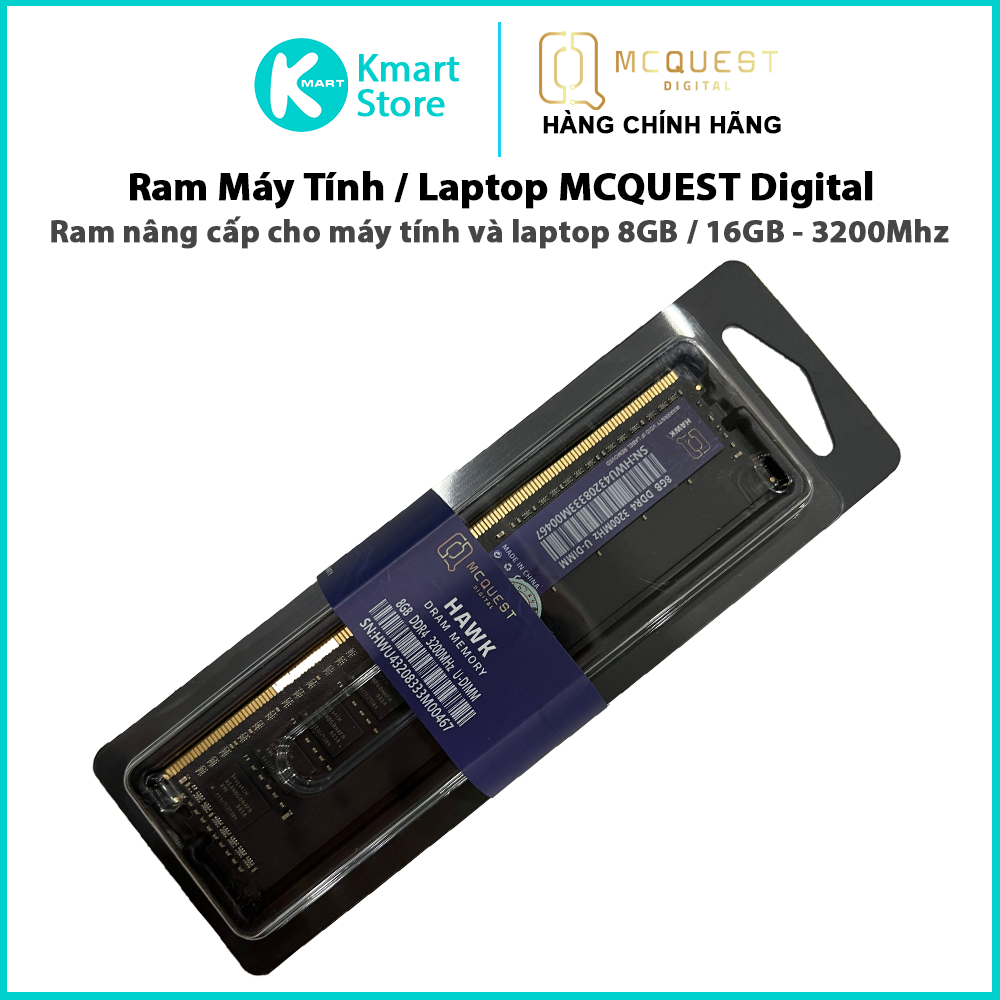 Ram nâng cấp máy tính / Laptop MCQuest Digital DDR4 8GB / 16GB Bus 3200MHz - Hàng Chính Hãng