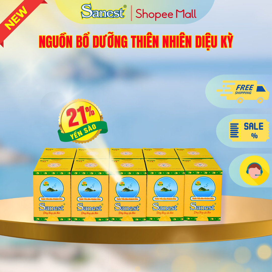 NEW [ Combo 10 lọ] Nước Yến sào Khánh Hòa Sanest 21% - Đông Trùng Hạ Thảo