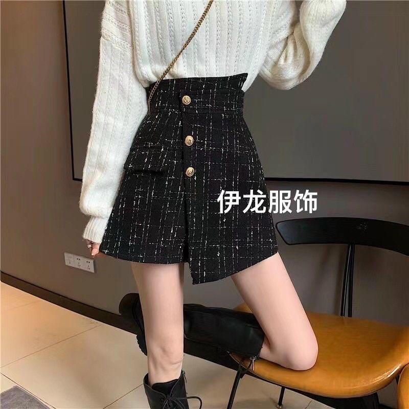 Quần Giả Váy Cạp Lệch Chất Dạ Tweed Ánh Kim Tuyến Dáng Chữ A