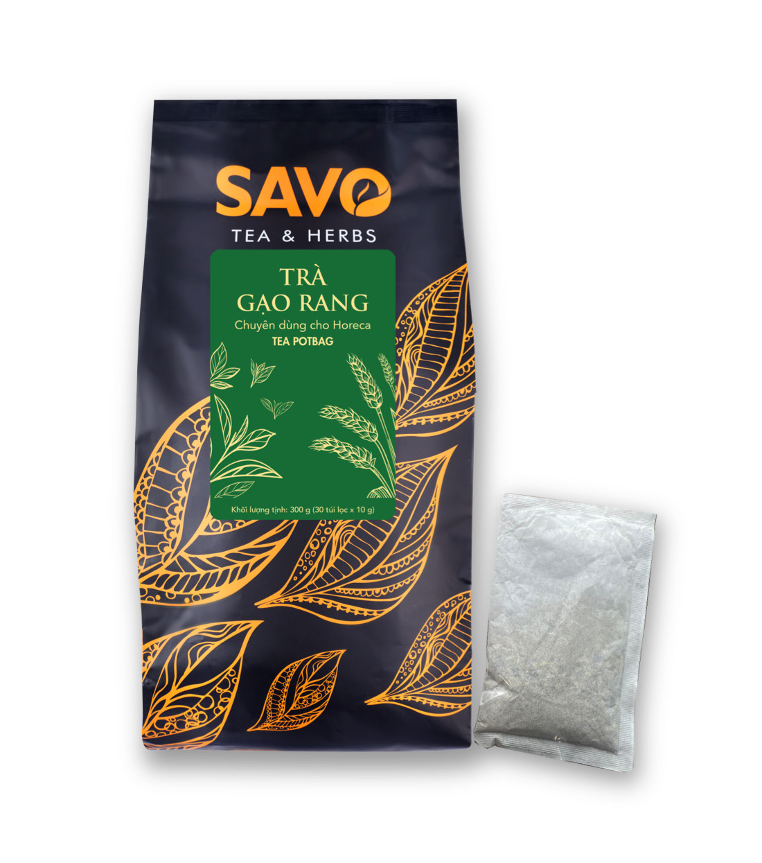 Trà Gạo Rang SAVO Tea túi 300gram (Roasted Rice Tea) - Túi 30 gói x 10gr