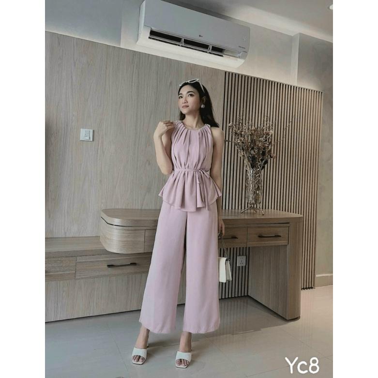 FREE SHIP SÉT ĐŨI CỔ YẾM XẾP LY PHỐI QUẦN SUÔNG TIỂU THƯ SANG CHẢNH DX