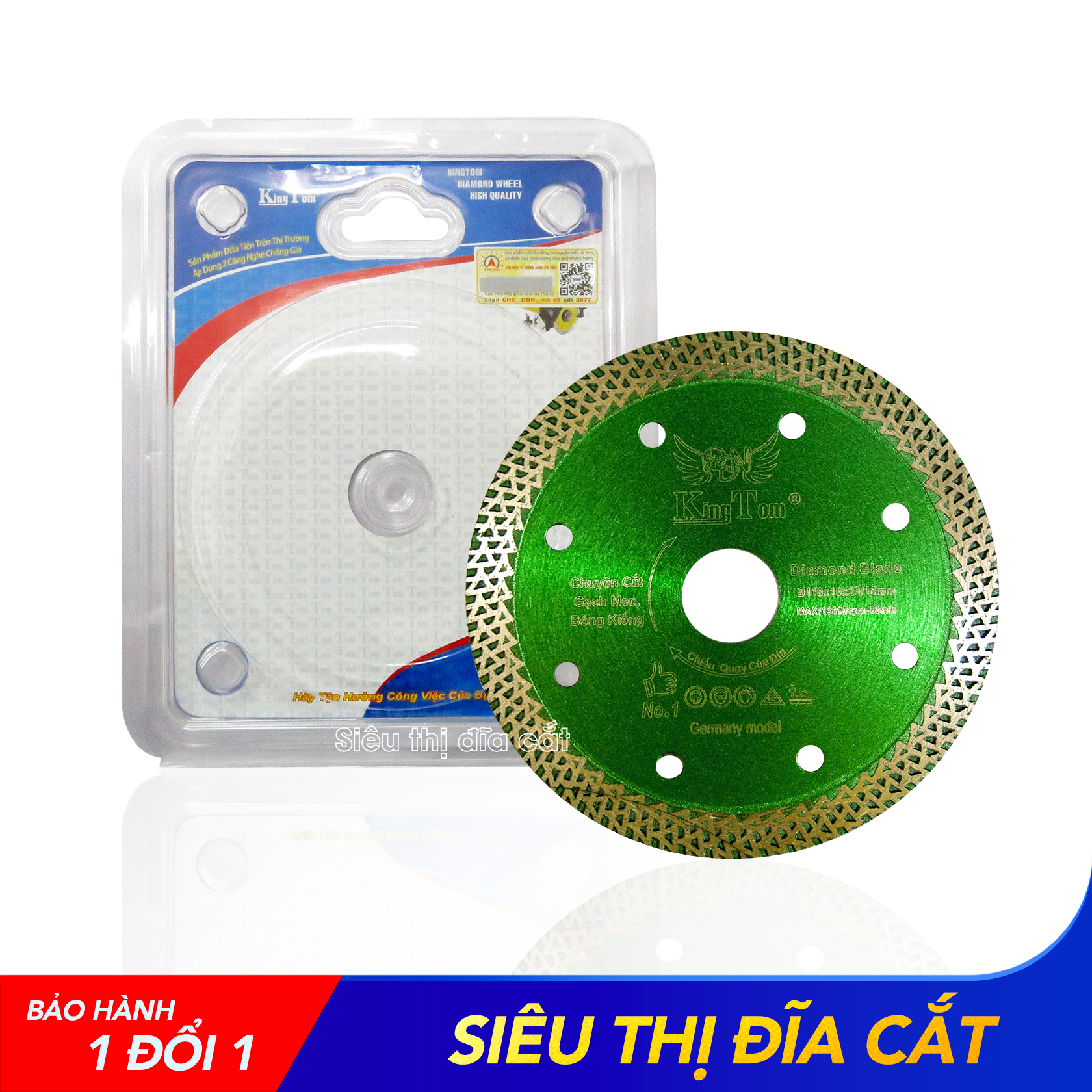 Lưỡi Cắt Đa Năng KingTom Xanh Lá Răng Hoa Me Dày 110mm Cao Cấp - Chuyên Gạch Bóng Kiếng - Cắt Siêu Bén - Siêu Mịn