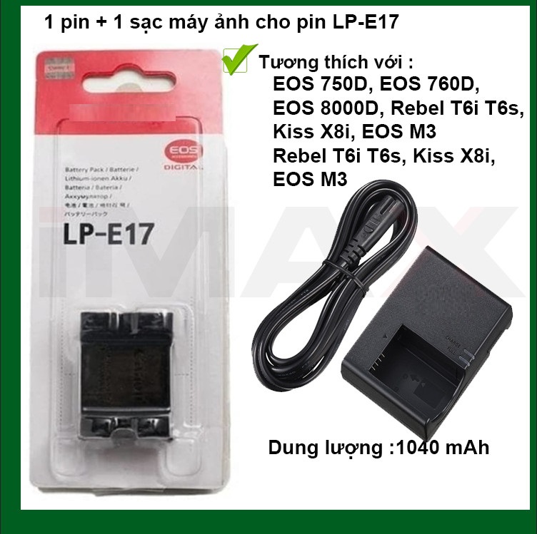 COMBO 1 PIN 1 SẠC THAY THẾ CHO PIN SẠC MÁY ẢNH CANON LP-E17