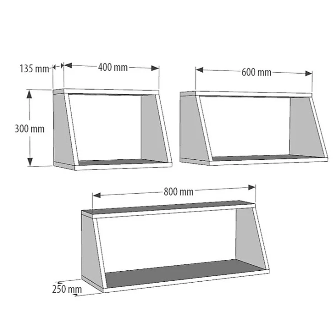 Kệ Gỗ Trang Trí Treo Tường Hình Thang Tundo CTKT509 KT 40/60/80x25x30cm