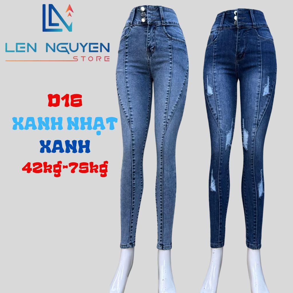 D16_ Quần jean nữ, dài, lưng cao, quần bò nữ dáng ôm, quần rin nữ có big size, cho 42kg đến 75kg,LEN NGUYEN STORE - Xanh