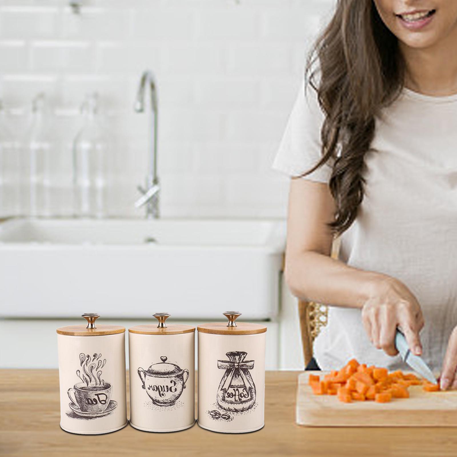 3Pcs coffee and sugar Kitchen Storage Pots Containers Tins