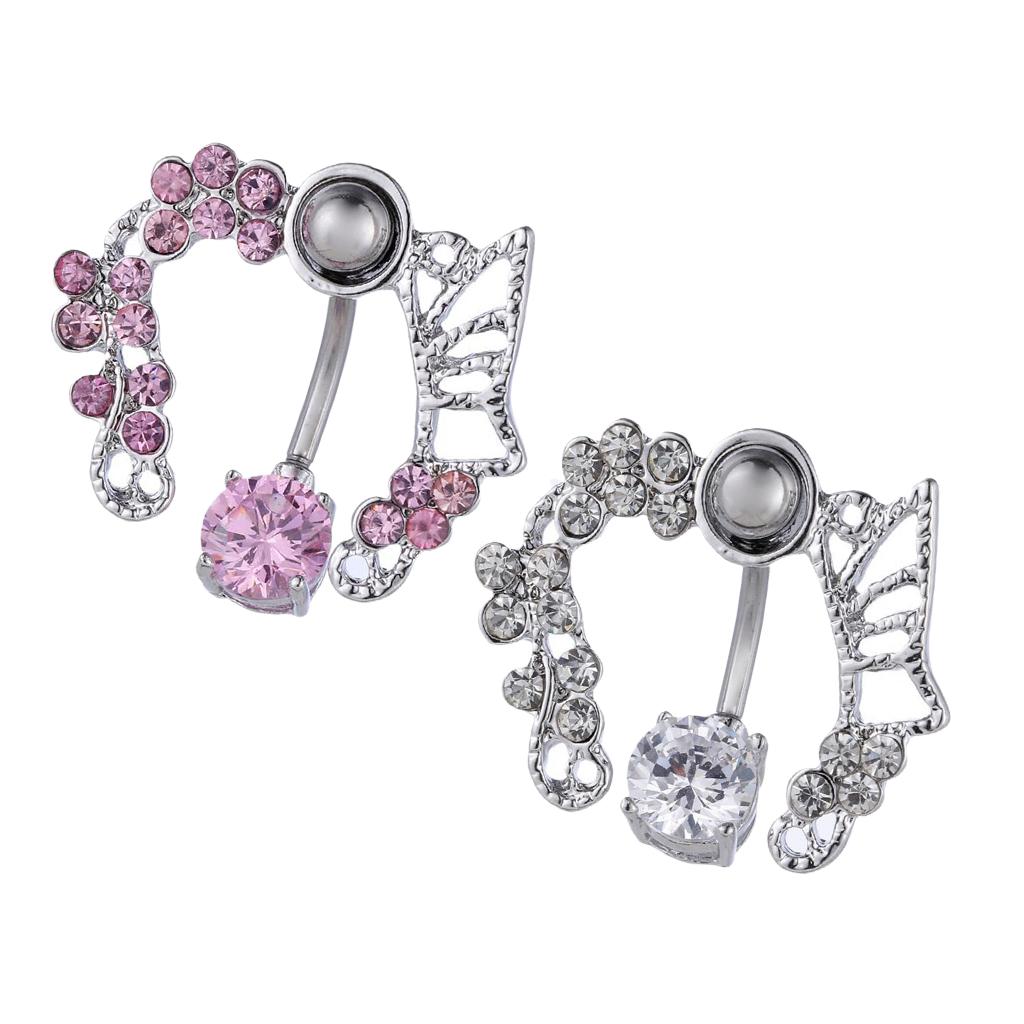 Zircon Navel Ring Belly Button Body Piercing Jewelry stainless steel Silver